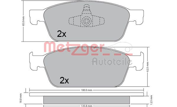 Bremsbelagsatz, Scheibenbremse Vorderachse Metzger 1170689 von Metzger