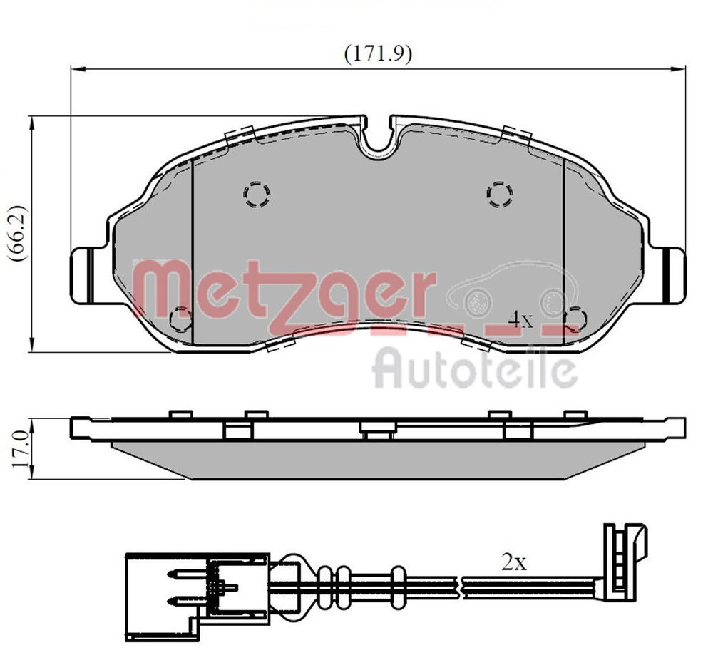 Bremsbelagsatz, Scheibenbremse Vorderachse Metzger 1170814 von Metzger