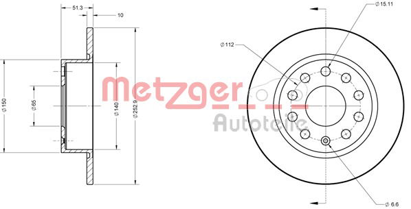 Bremsscheibe Hinterachse Metzger 6110036 von Metzger