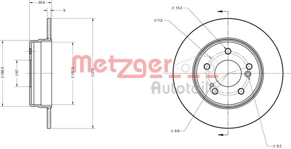 Bremsscheibe Hinterachse Metzger 6110039 von Metzger