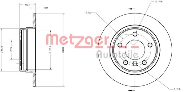 Bremsscheibe Hinterachse Metzger 6110055 von Metzger