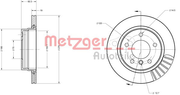 Bremsscheibe Hinterachse Metzger 6110065 von Metzger