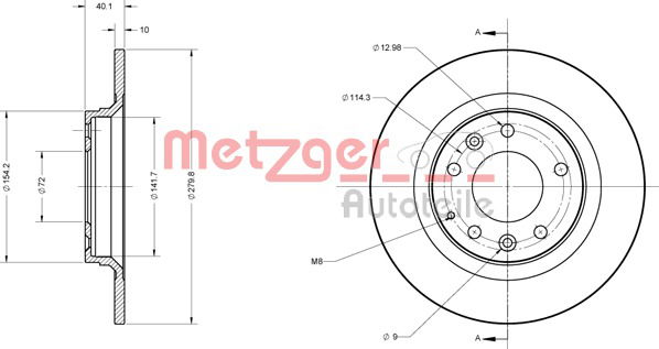 Bremsscheibe Hinterachse Metzger 6110077 von Metzger