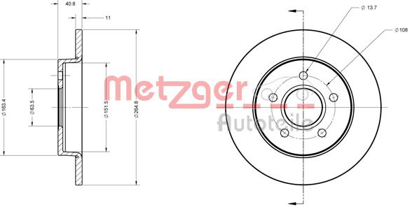 Bremsscheibe Hinterachse Metzger 6110088 von Metzger