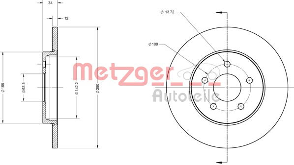 Bremsscheibe Hinterachse Metzger 6110101 von Metzger