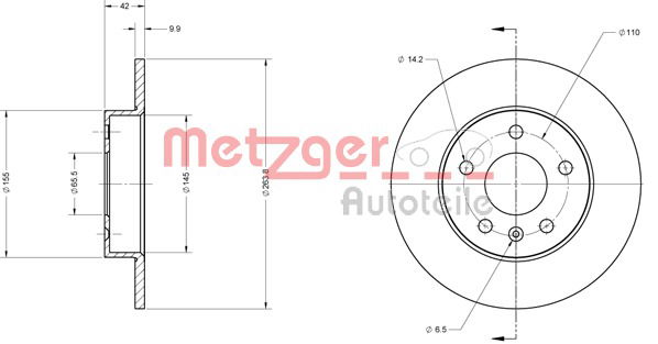 Bremsscheibe Hinterachse Metzger 6110102 von Metzger