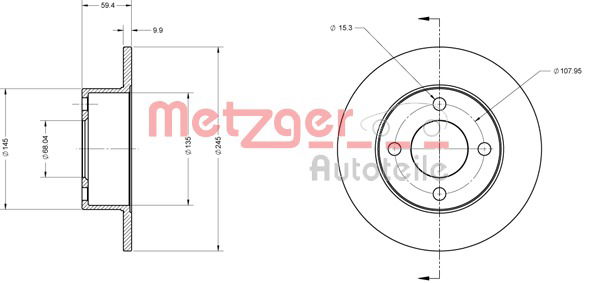 Bremsscheibe Hinterachse Metzger 6110106 von Metzger