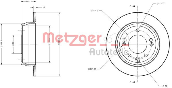 Bremsscheibe Hinterachse Metzger 6110107 von Metzger