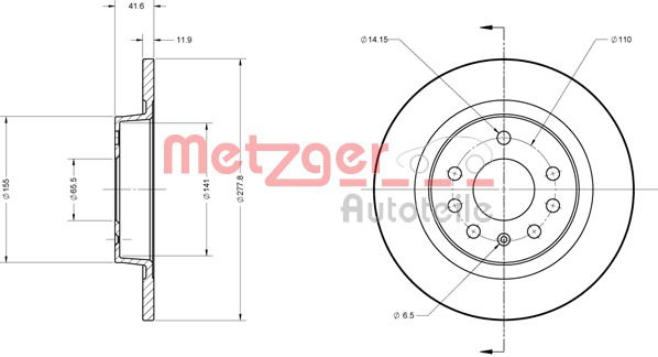 Bremsscheibe Hinterachse Metzger 6110119 von Metzger