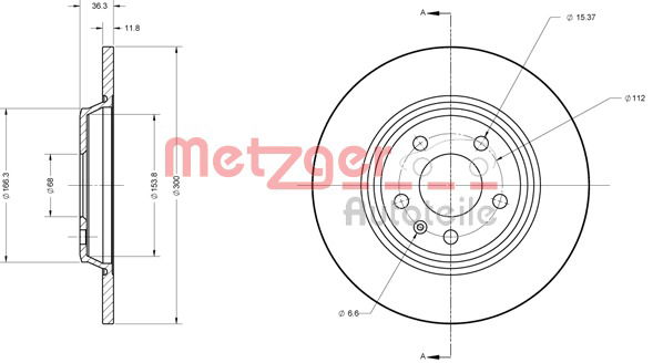 Bremsscheibe Hinterachse Metzger 6110125 von Metzger