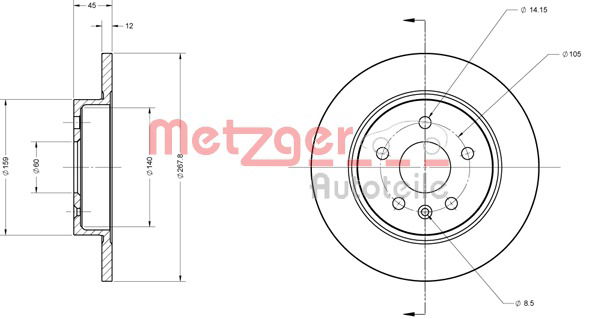 Bremsscheibe Hinterachse Metzger 6110130 von Metzger