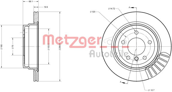 Bremsscheibe Hinterachse Metzger 6110133 von Metzger