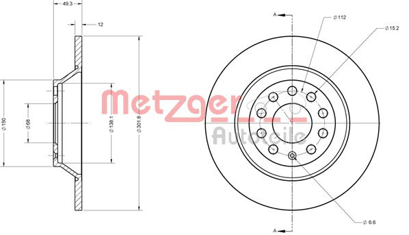 Bremsscheibe Hinterachse Metzger 6110136 von Metzger