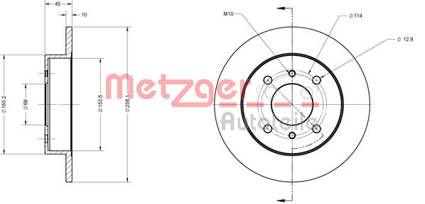 Bremsscheibe Hinterachse Metzger 6110139 von Metzger