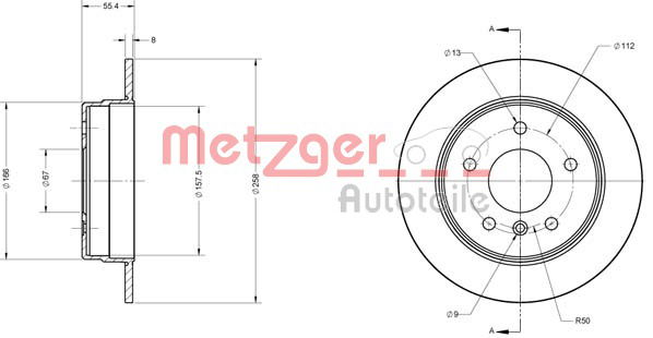 Bremsscheibe Hinterachse Metzger 6110144 von Metzger