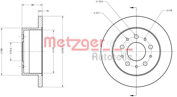 Bremsscheibe Hinterachse Metzger 6110163 von Metzger