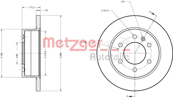 Bremsscheibe Hinterachse Metzger 6110179 von Metzger