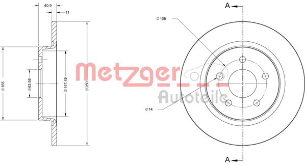 Bremsscheibe Hinterachse Metzger 6110180 von Metzger