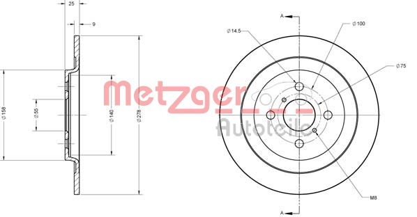 Bremsscheibe Hinterachse Metzger 6110181 von Metzger