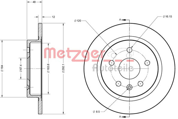 Bremsscheibe Hinterachse Metzger 6110188 von Metzger