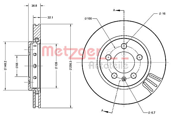 Bremsscheibe Hinterachse Metzger 6110190 von Metzger