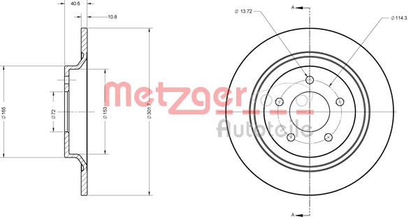 Bremsscheibe Hinterachse Metzger 6110198 von Metzger