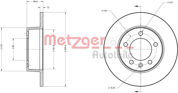 Bremsscheibe Hinterachse Metzger 6110201 von Metzger