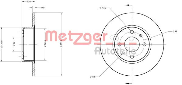 Bremsscheibe Hinterachse Metzger 6110204 von Metzger