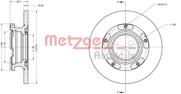 Bremsscheibe Hinterachse Metzger 6110205 von Metzger