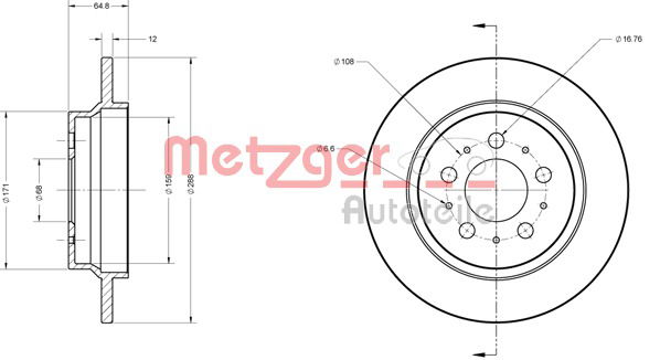 Bremsscheibe Hinterachse Metzger 6110224 von Metzger