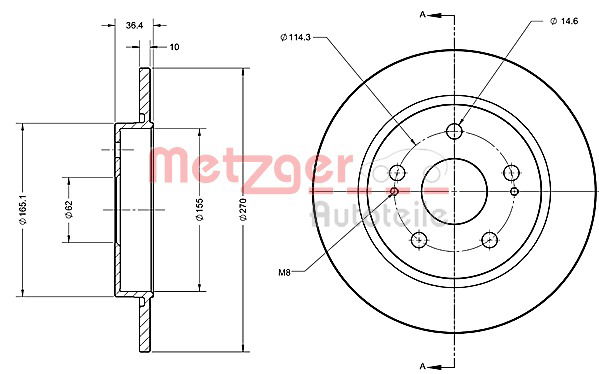 Bremsscheibe Hinterachse Metzger 6110234 von Metzger