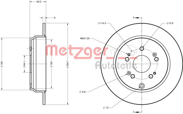 Bremsscheibe Hinterachse Metzger 6110265 von Metzger