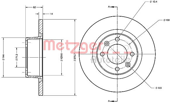 Bremsscheibe Hinterachse Metzger 6110281 von Metzger