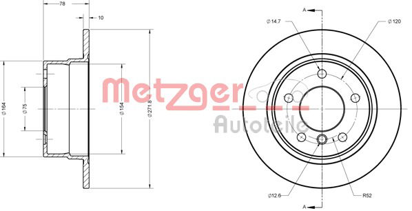 Bremsscheibe Hinterachse Metzger 6110288 von Metzger