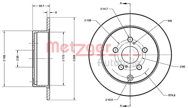 Bremsscheibe Hinterachse Metzger 6110293 von Metzger