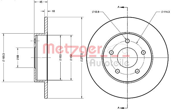 Bremsscheibe Hinterachse Metzger 6110300 von Metzger