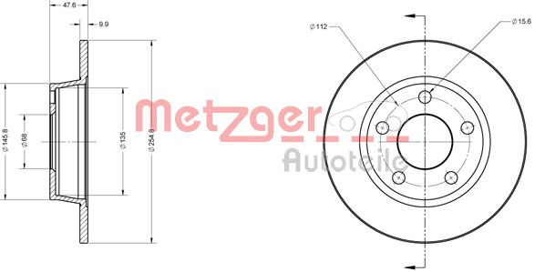 Bremsscheibe Hinterachse Metzger 6110308 von Metzger