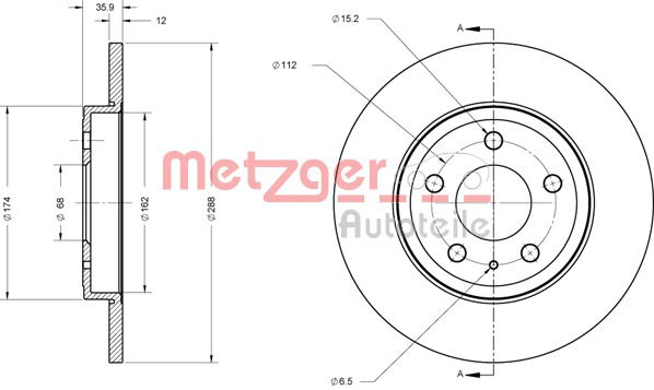 Bremsscheibe Hinterachse Metzger 6110311 von Metzger