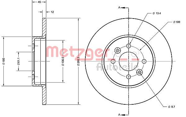 Bremsscheibe Hinterachse Metzger 6110321 von Metzger