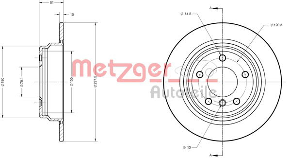 Bremsscheibe Hinterachse Metzger 6110322 von Metzger