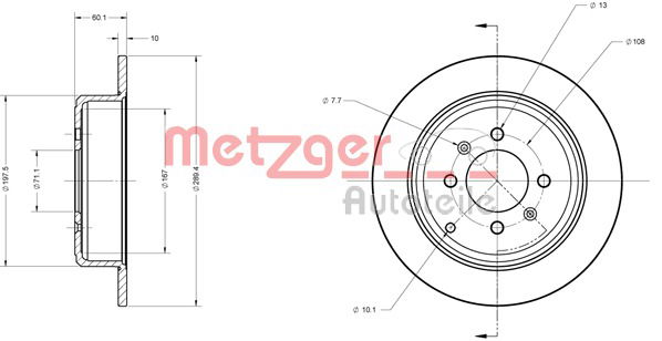 Bremsscheibe Hinterachse Metzger 6110340 von Metzger