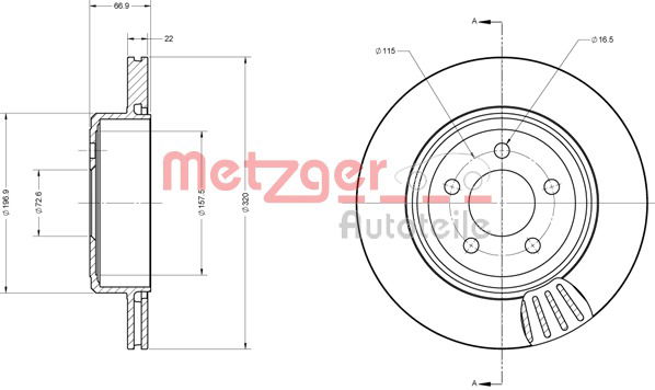 Bremsscheibe Hinterachse Metzger 6110345 von Metzger