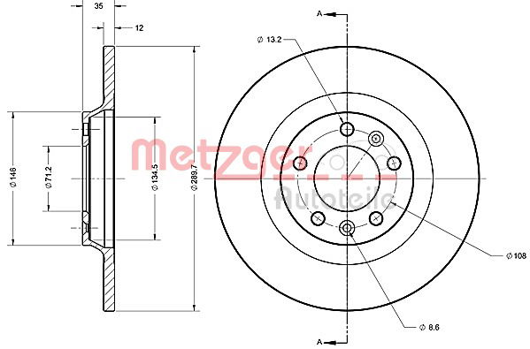 Bremsscheibe Hinterachse Metzger 6110351 von Metzger