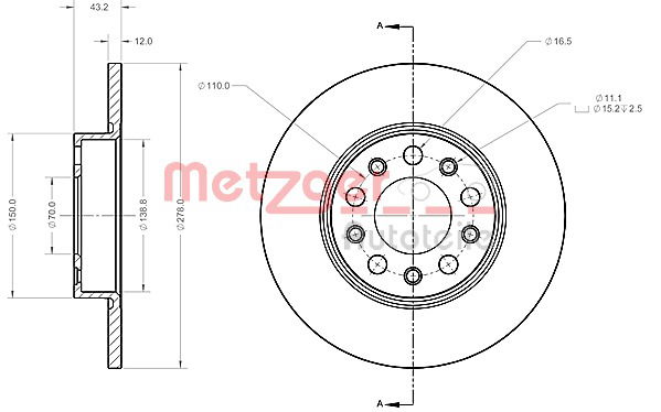 Bremsscheibe Hinterachse Metzger 6110367 von Metzger