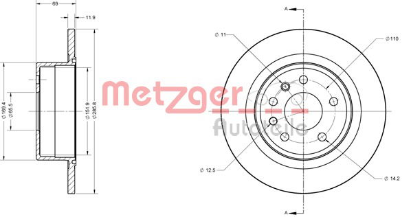 Bremsscheibe Hinterachse Metzger 6110369 von Metzger