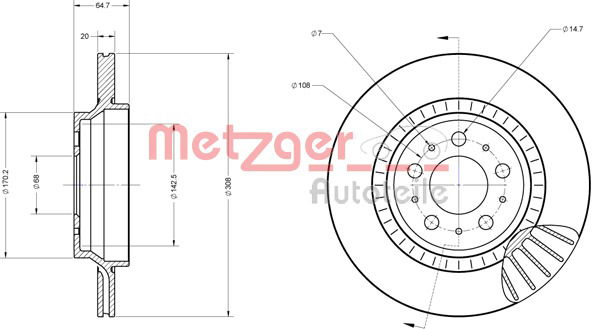 Bremsscheibe Hinterachse Metzger 6110378 von Metzger