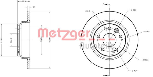 Bremsscheibe Hinterachse Metzger 6110392 von Metzger