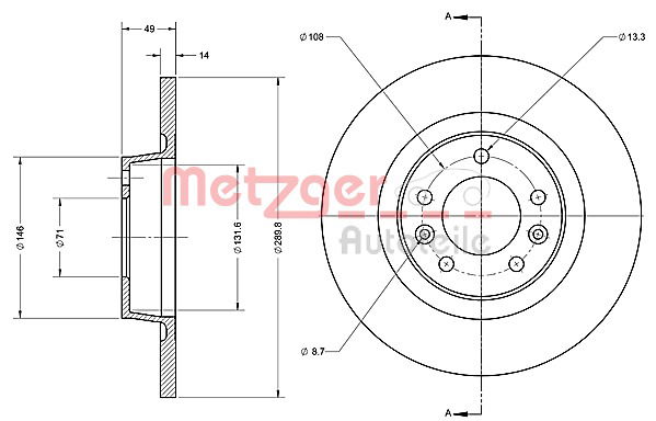 Bremsscheibe Hinterachse Metzger 6110422 von Metzger