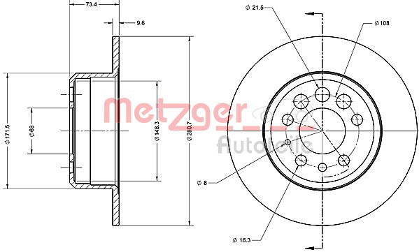 Bremsscheibe Hinterachse Metzger 6110452 von Metzger