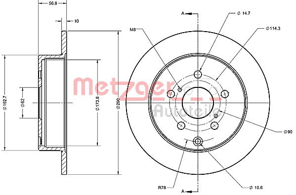 Bremsscheibe Hinterachse Metzger 6110455 von Metzger